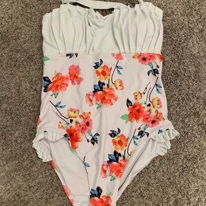 Floral One Piece Swimsuit - White and Pink